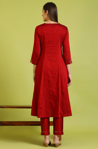 Dark Red Zari Embroidered Anarkali Kurta