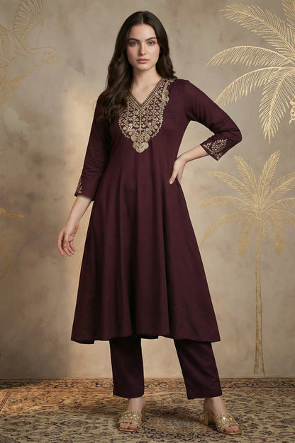 Purple Zari Embroidered Anarkali Kurta