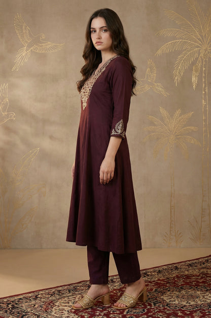 Purple Zari Embroidered Anarkali Kurta