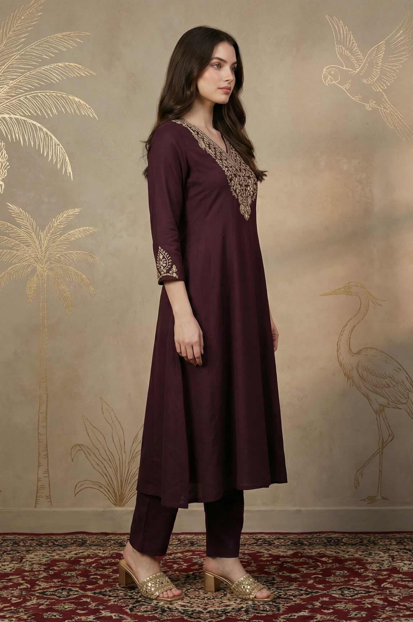 Purple Zari Embroidered Anarkali Kurta