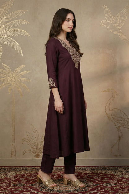Purple Zari Embroidered Anarkali Kurta