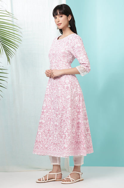 Pink Floral Printed Pure Cotton Anarkali Kurta