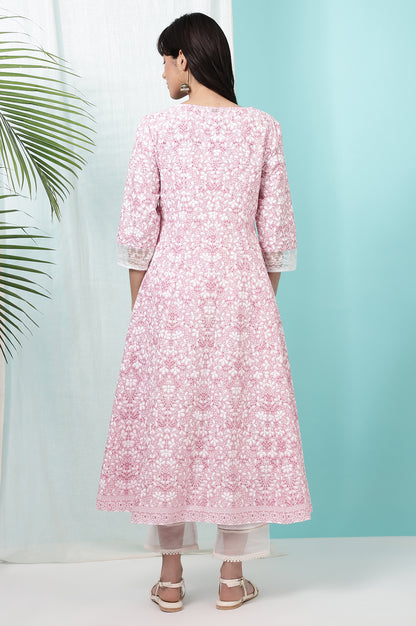 Pink Floral Printed Pure Cotton Anarkali Kurta