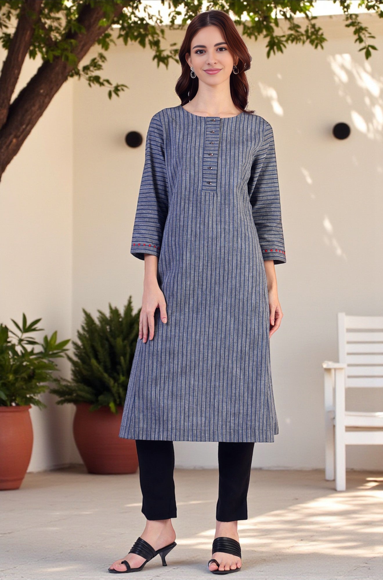 Grey - Straight Cotton Dharwad Kurta for women 22