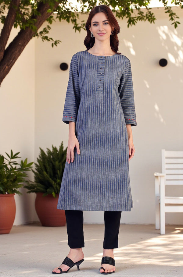Grey Dyed Straight Pure Cotton Kurta