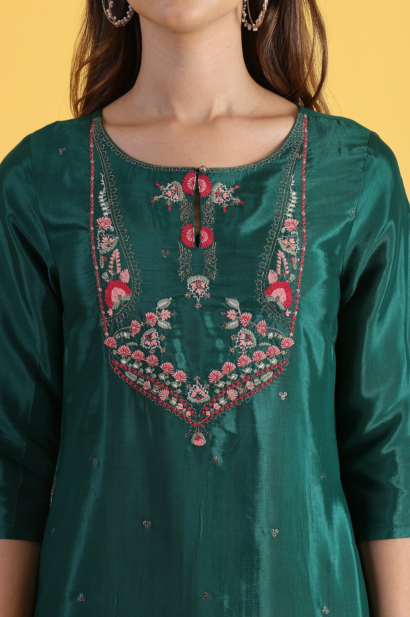 Green Thread Embroidered Straight Festive Kurta 