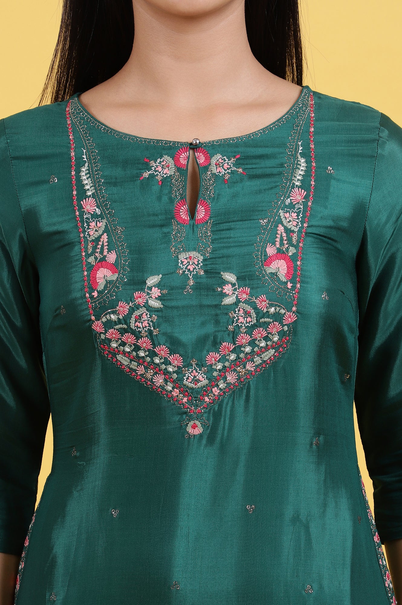 Green Thread Embroidered Straight Festive Kurta