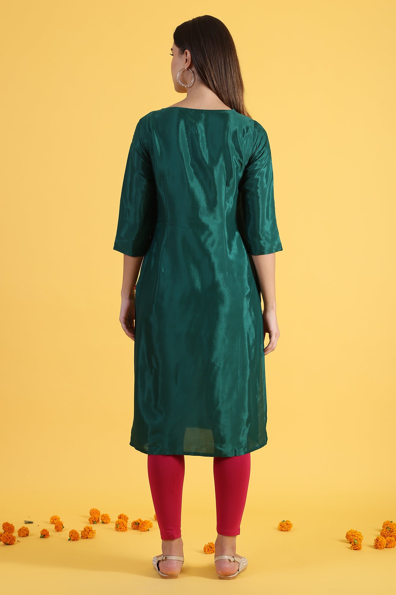 Green Thread Embroidered Straight Festive Kurta 