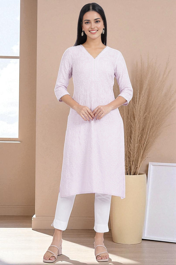 Purple Embroidered Straight Rayon Kurta