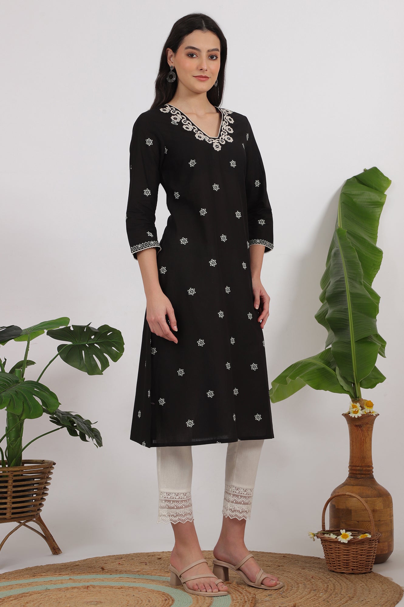 Black Bandhani Printed Pure Cotton Straight Kurta – wforwoman