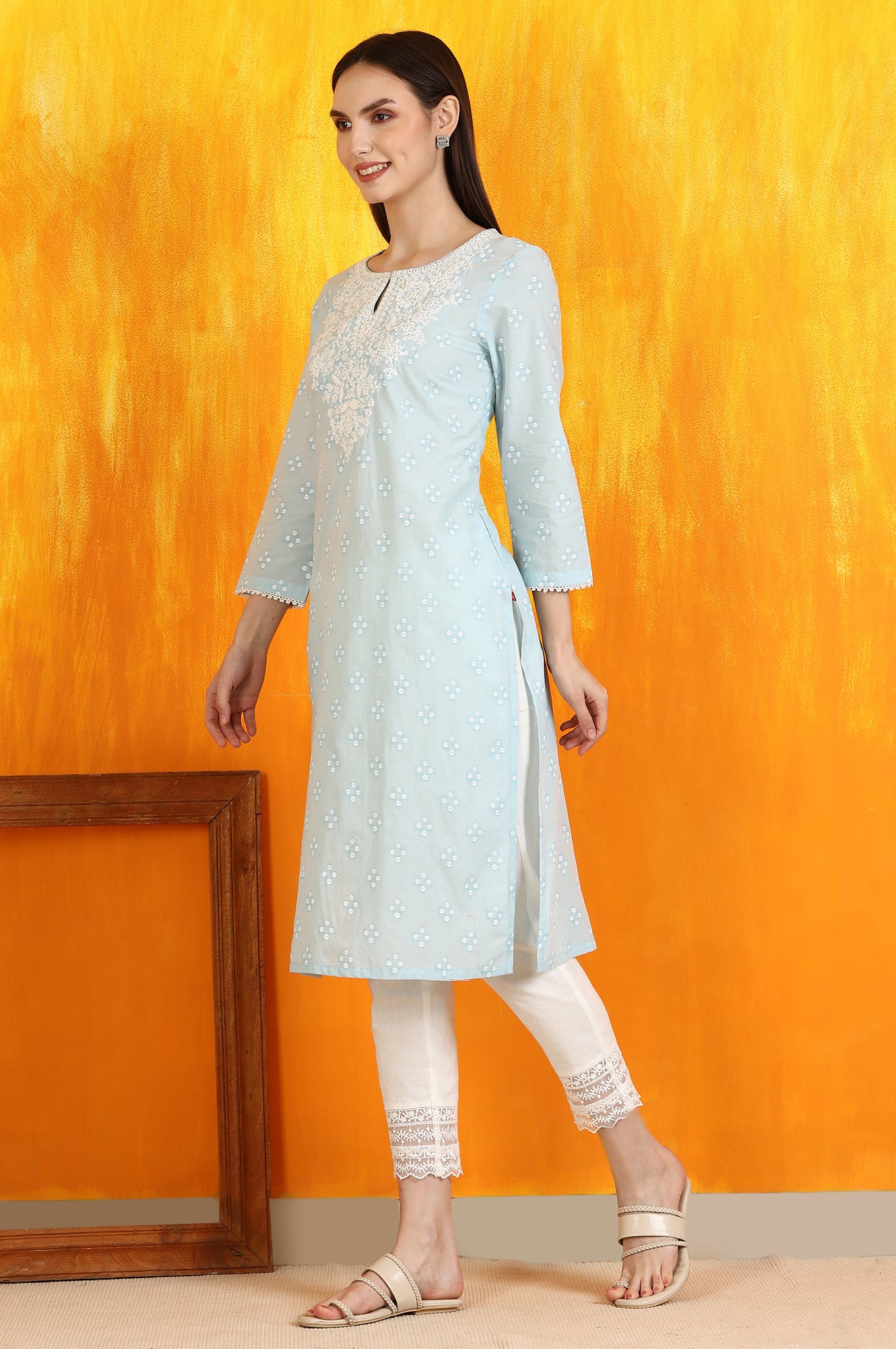 Straight Kurta Sky Blue Kurti With Leggings Sky Blue Kurti
