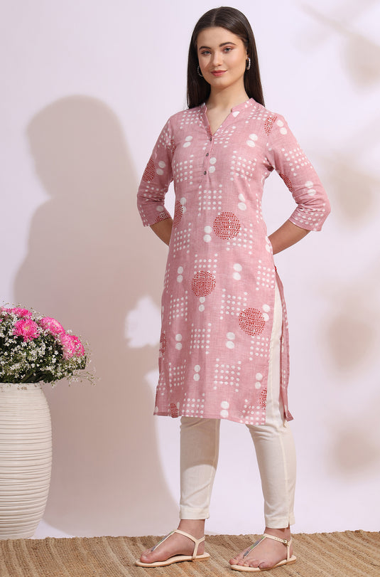 Women's Cotton Geometric A-Line Pink Kurta with Palazzo main image 1
