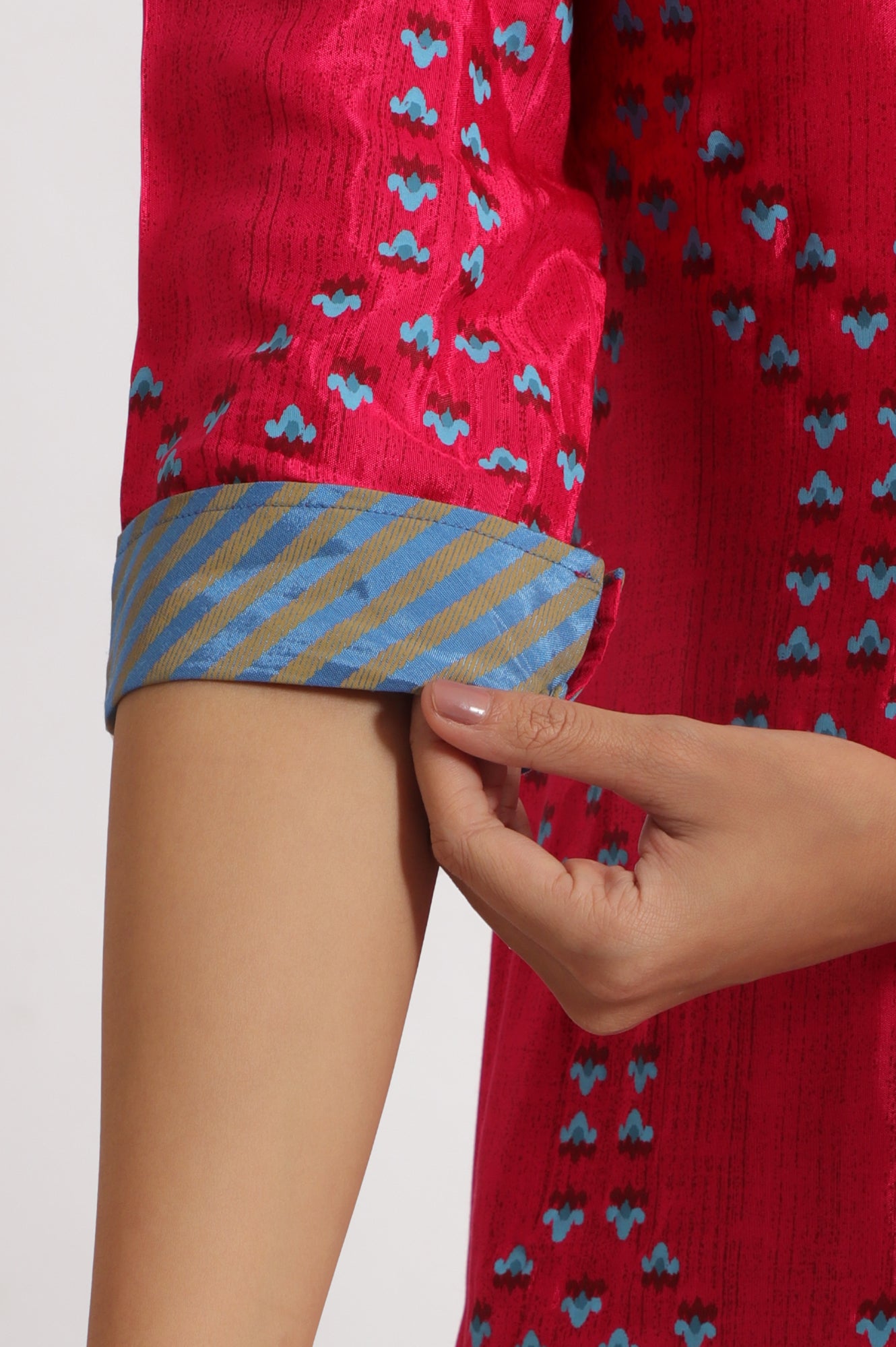 Pink Floral Printed Straight Shantung Kurta