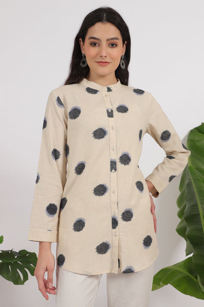 Off-White Polka Printed Cotton Flax Shirt