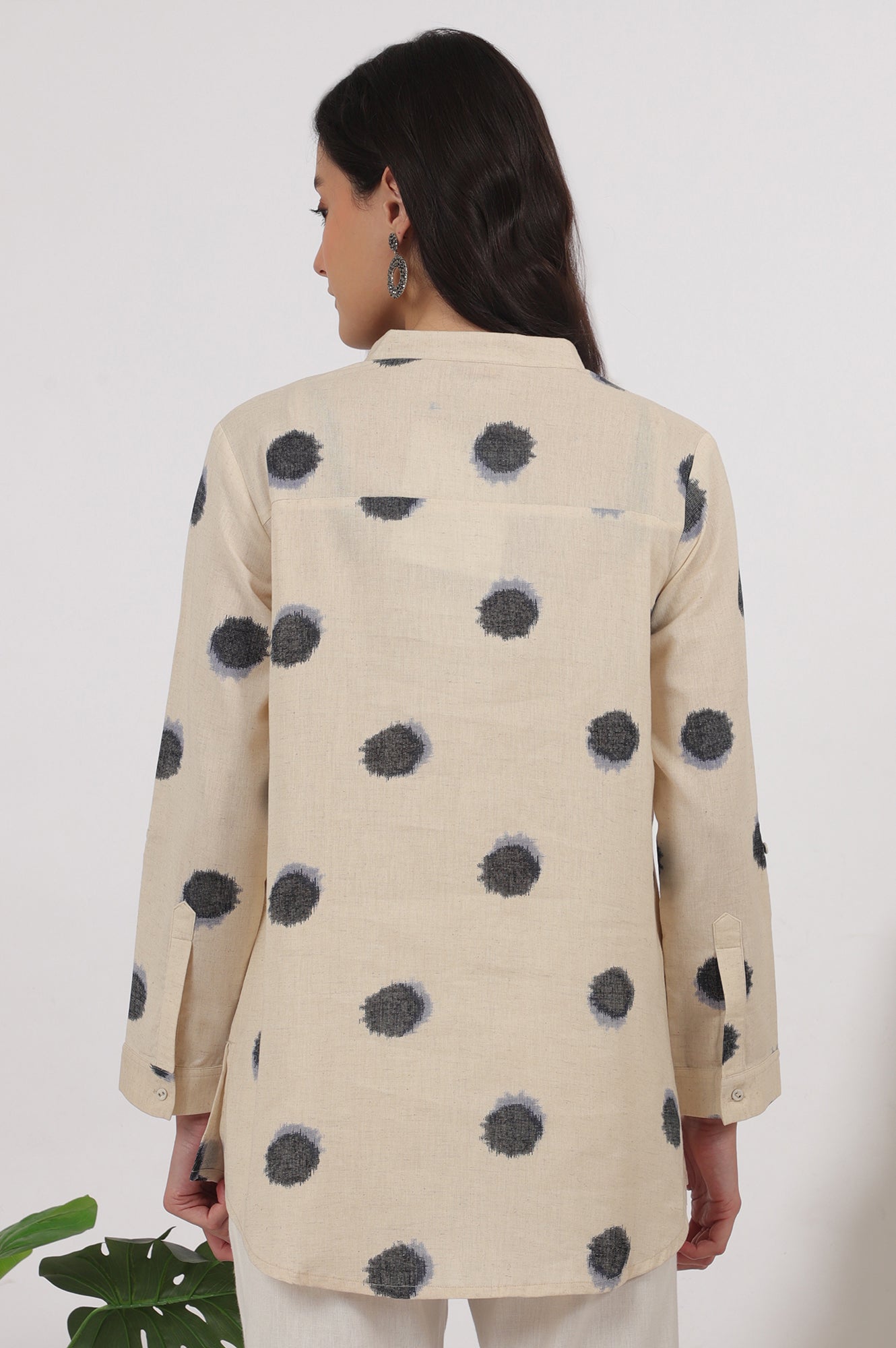 Off-White Polka Printed Cotton Flax Shirt