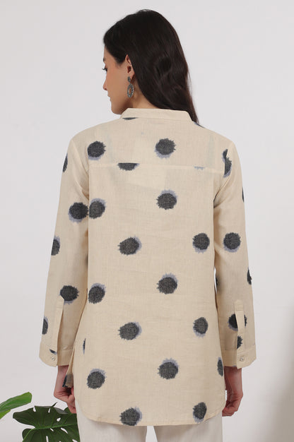 Off-White Polka Printed Cotton Flax Shirt