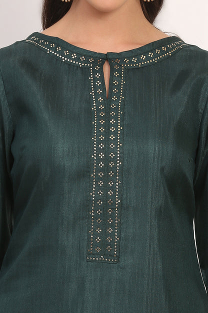 Green Mukaish Embellished Straight Kurta and Straight Pants Co-ord Set