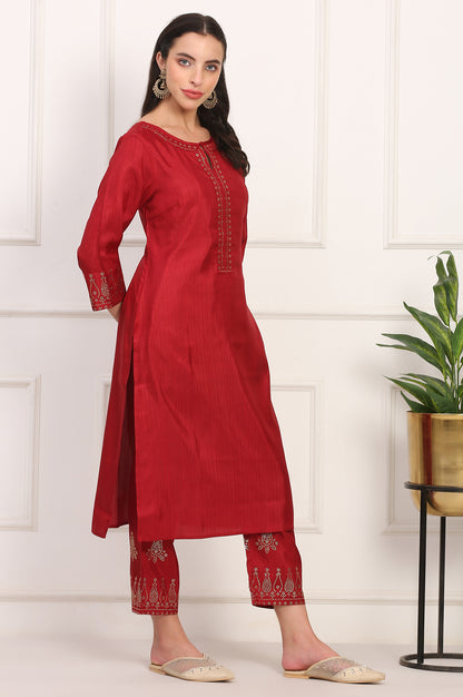 Red Mukaish Embellished Straight Kurta and Straight Pants Co-ord Set