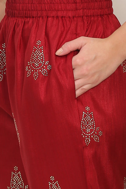 Red Mukaish Embellished Straight Kurta and Straight Pants Co-ord Set