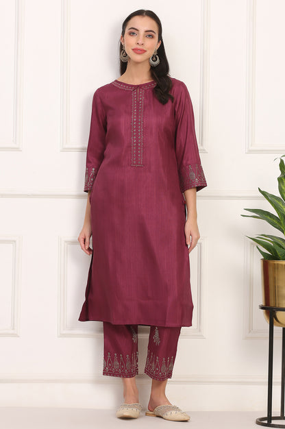 Purple Mukaish Embellished Straight Kurta and Straight Pants Co-ord Set