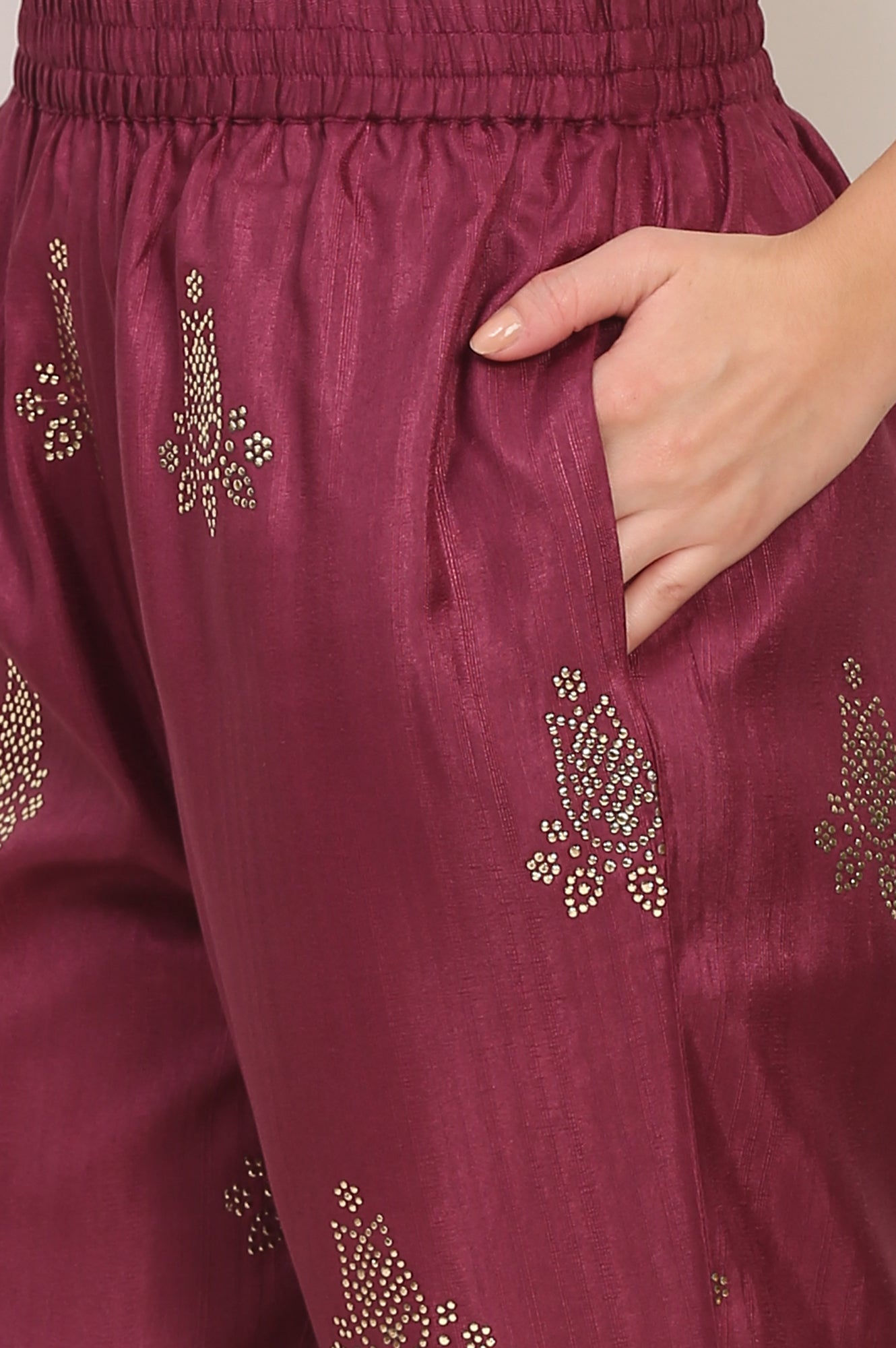 Purple Mukaish Embellished Straight Kurta and Straight Pants Co-ord Set