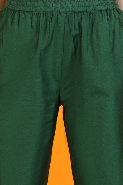 Green Printed Zari Embroidered Straight Kurta with Pants and Organza Dupatta