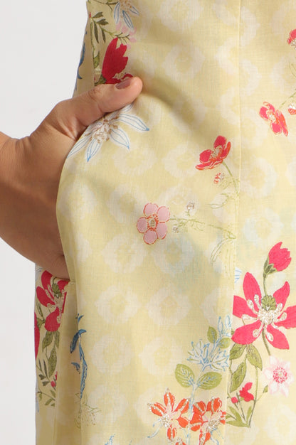 Yellow Floral Printed A-line Pure Cotton Kurta and Leggings Set