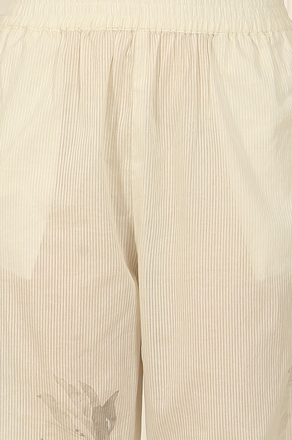 White and Red Printed Cotton Lurex Kurta, Pants and Dupatta Set