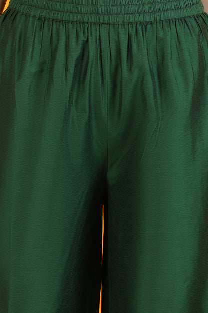 Emerald Green Embroidered Panelled Kurta, Flared Pants and Dupatta Set