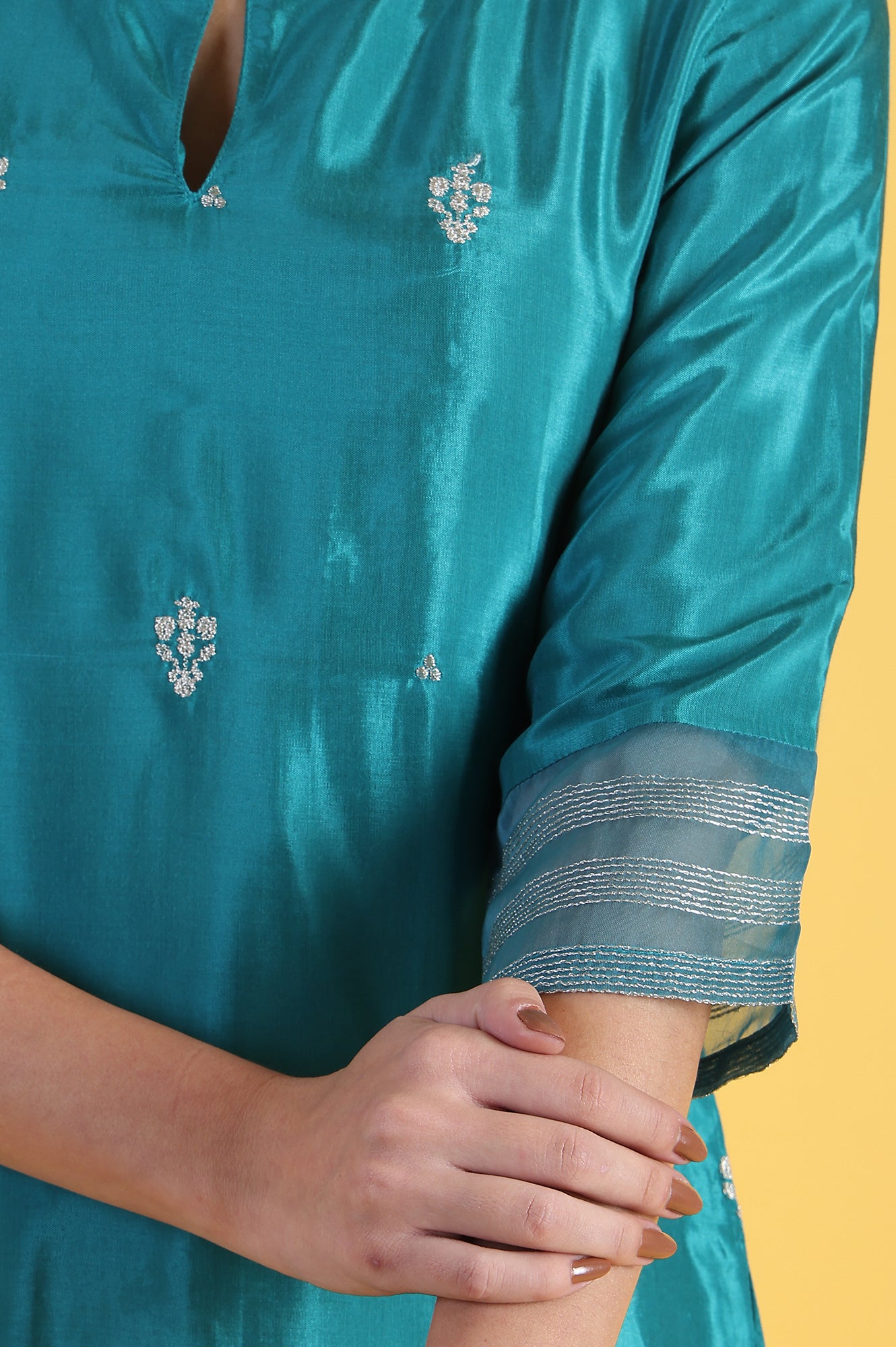 Blue Embroidered Rayon Straight Kurta and Straight Pants Set