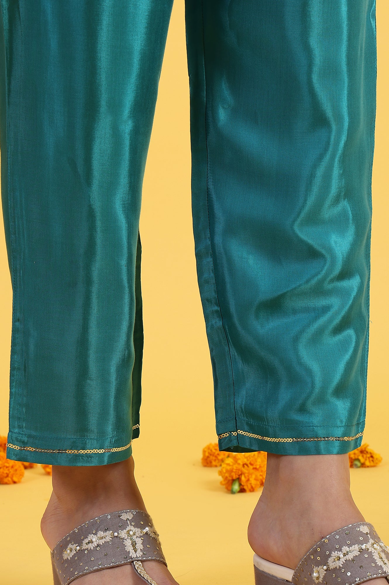 Blue Embroidered Rayon Straight Kurta and Straight Pants Set