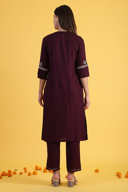 Purple Embroidered Straight Kurta and Straight Pants Set with Sequin Work