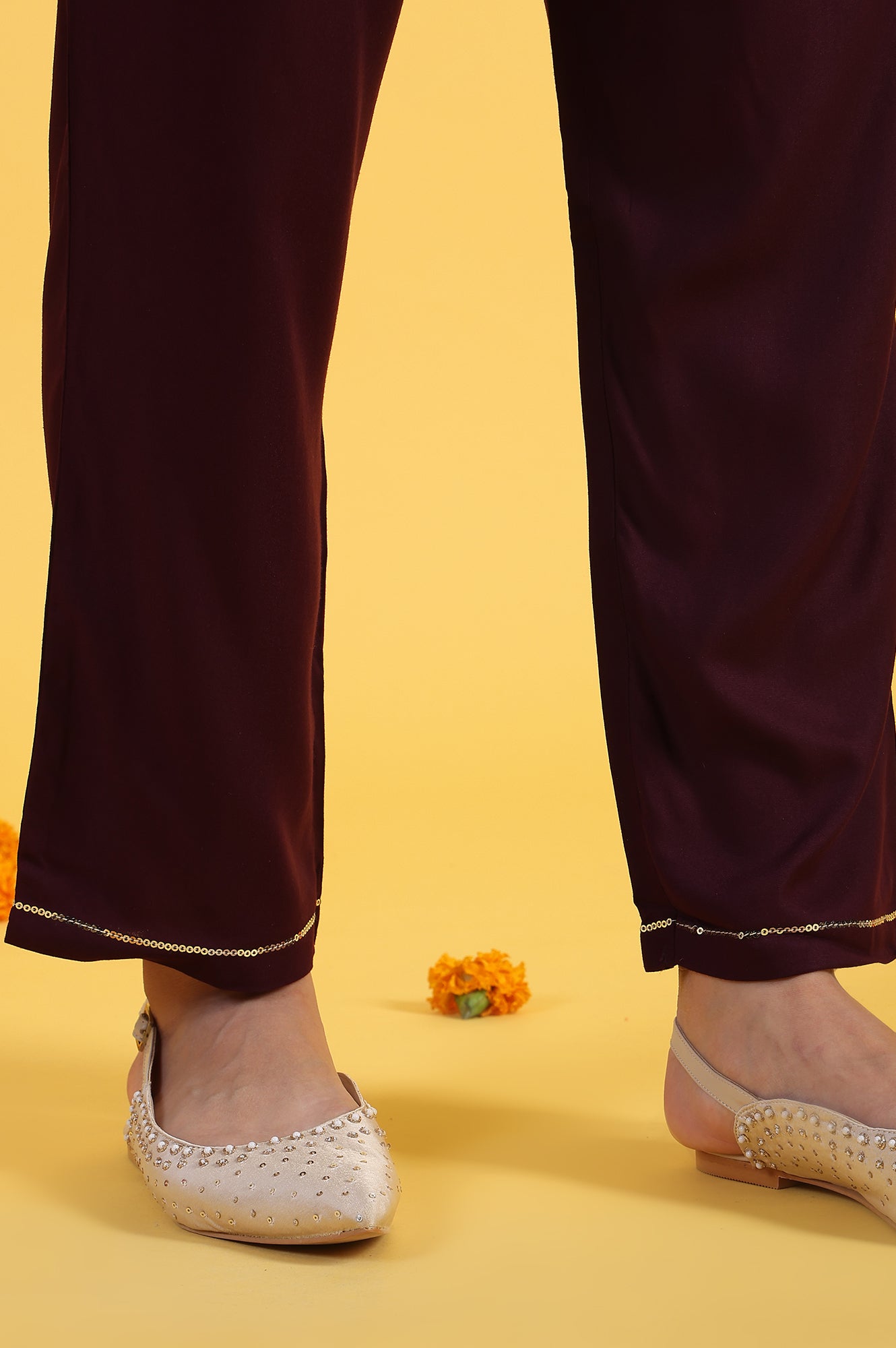 Purple Embroidered Straight Kurta and Straight Pants Set with Sequin Work