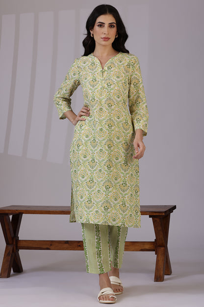 Off-White Floral Printed Pure Cotton A-line Kurta and Pants Co-ord Set