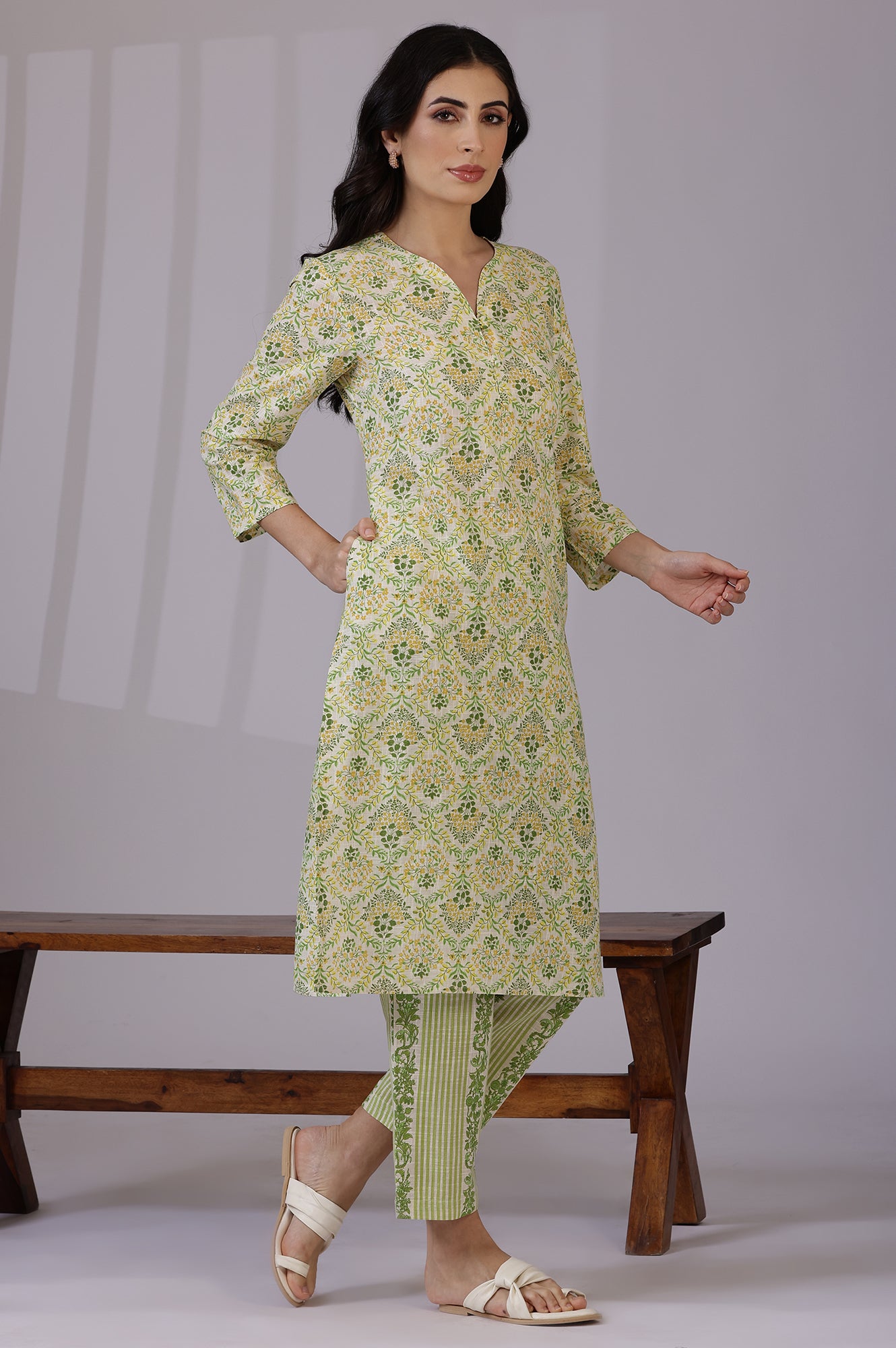 Off-White Floral Printed Pure Cotton A-line Kurta and Pants Co-ord Set