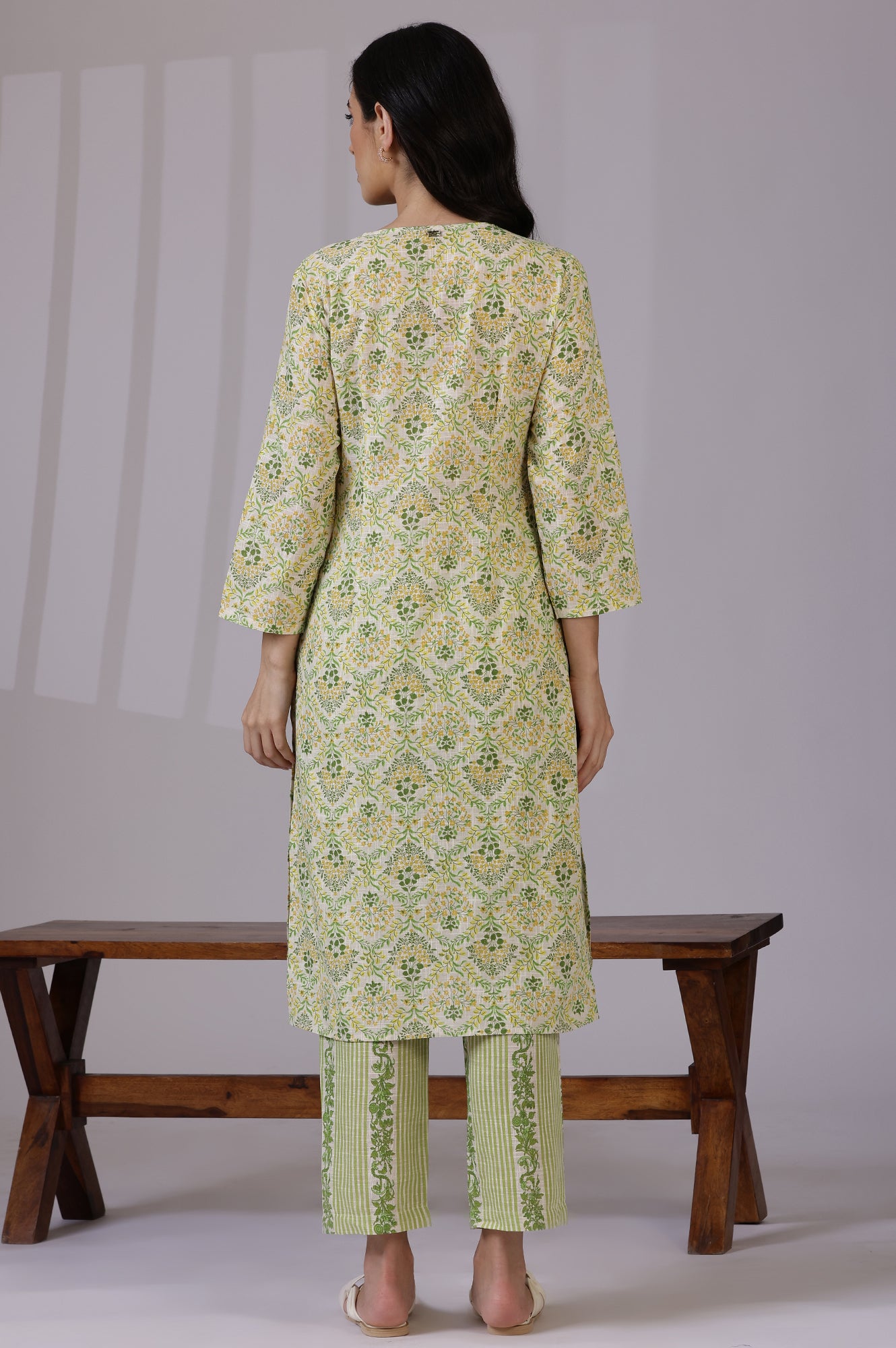 Off-White Floral Printed Pure Cotton A-line Kurta and Pants Co-ord Set