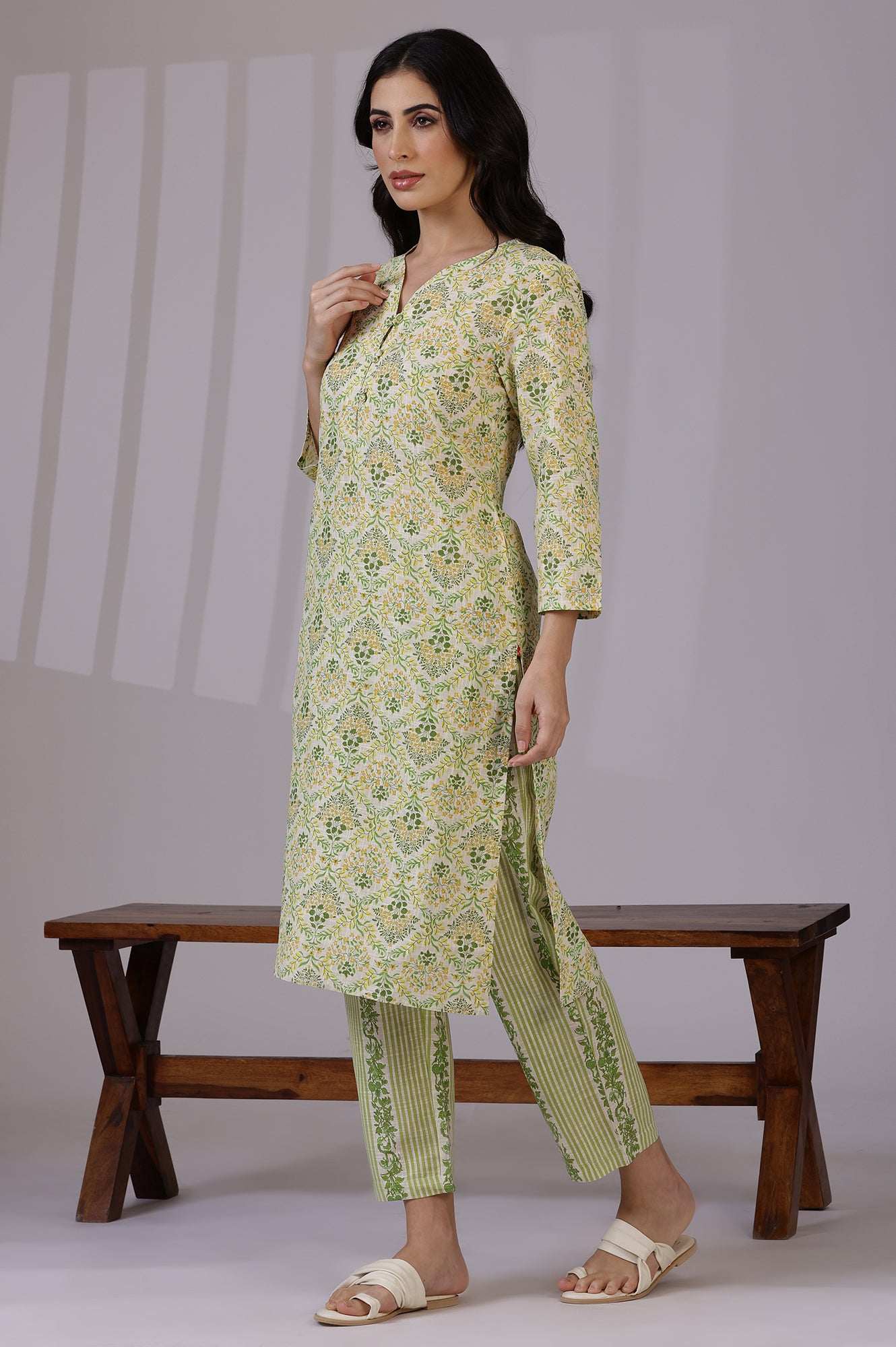 Off-White Floral Printed Pure Cotton A-line Kurta and Pants Co-ord Set