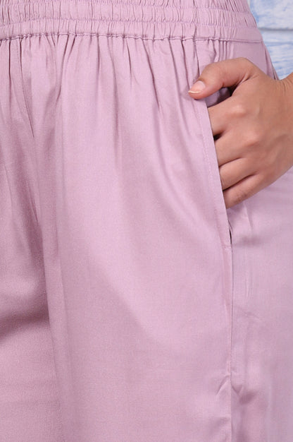 Purple Thread Embroidered Chanderi A-Line Kurta, Straight Pant And Dupatta Set