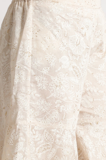 White Printed Chanderi Short Kurta, Sharara and Dupatta Set