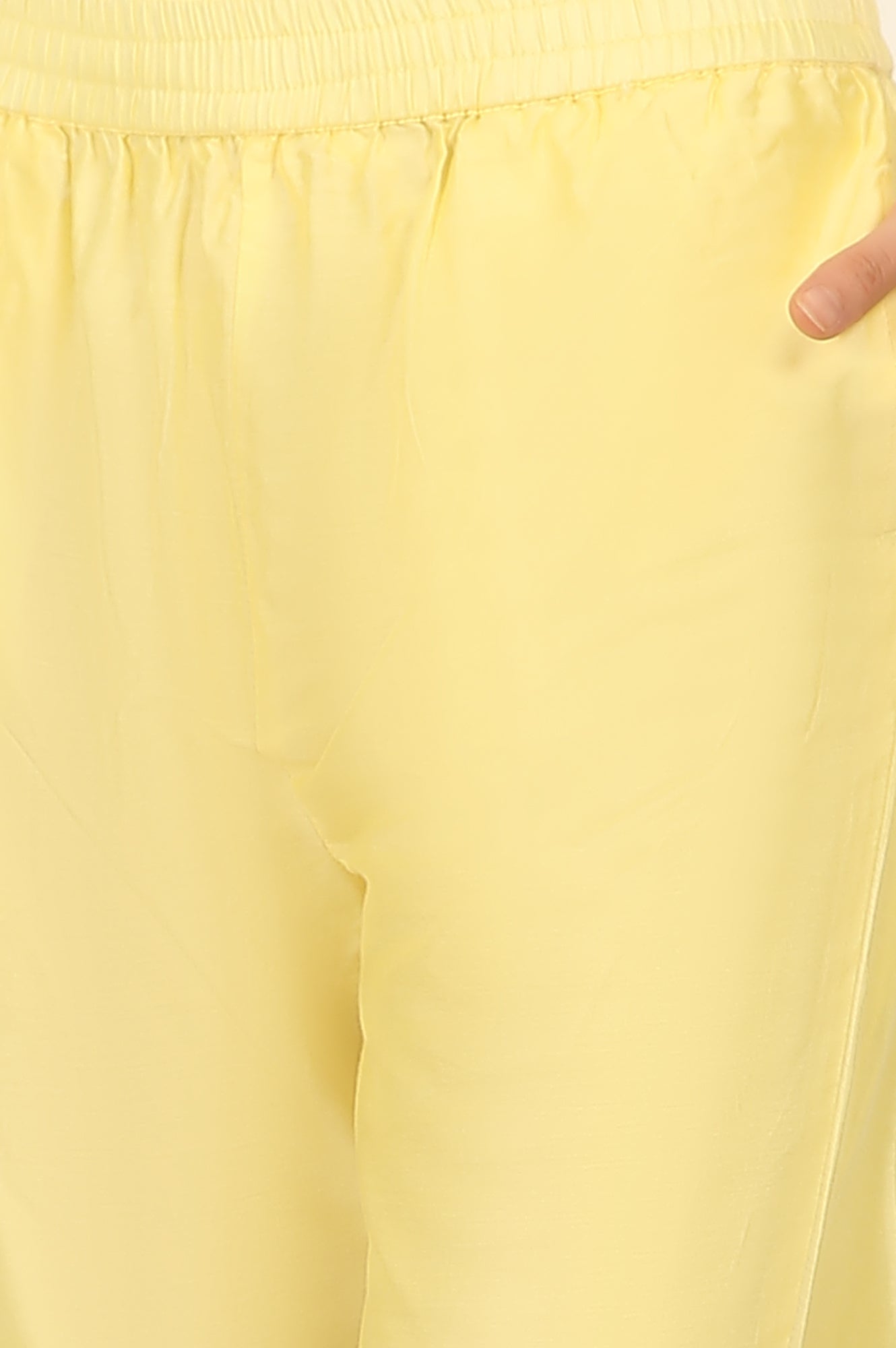 Lemon Yellow Embroidered Chanderi A-line Kurta, Pants and Dupatta