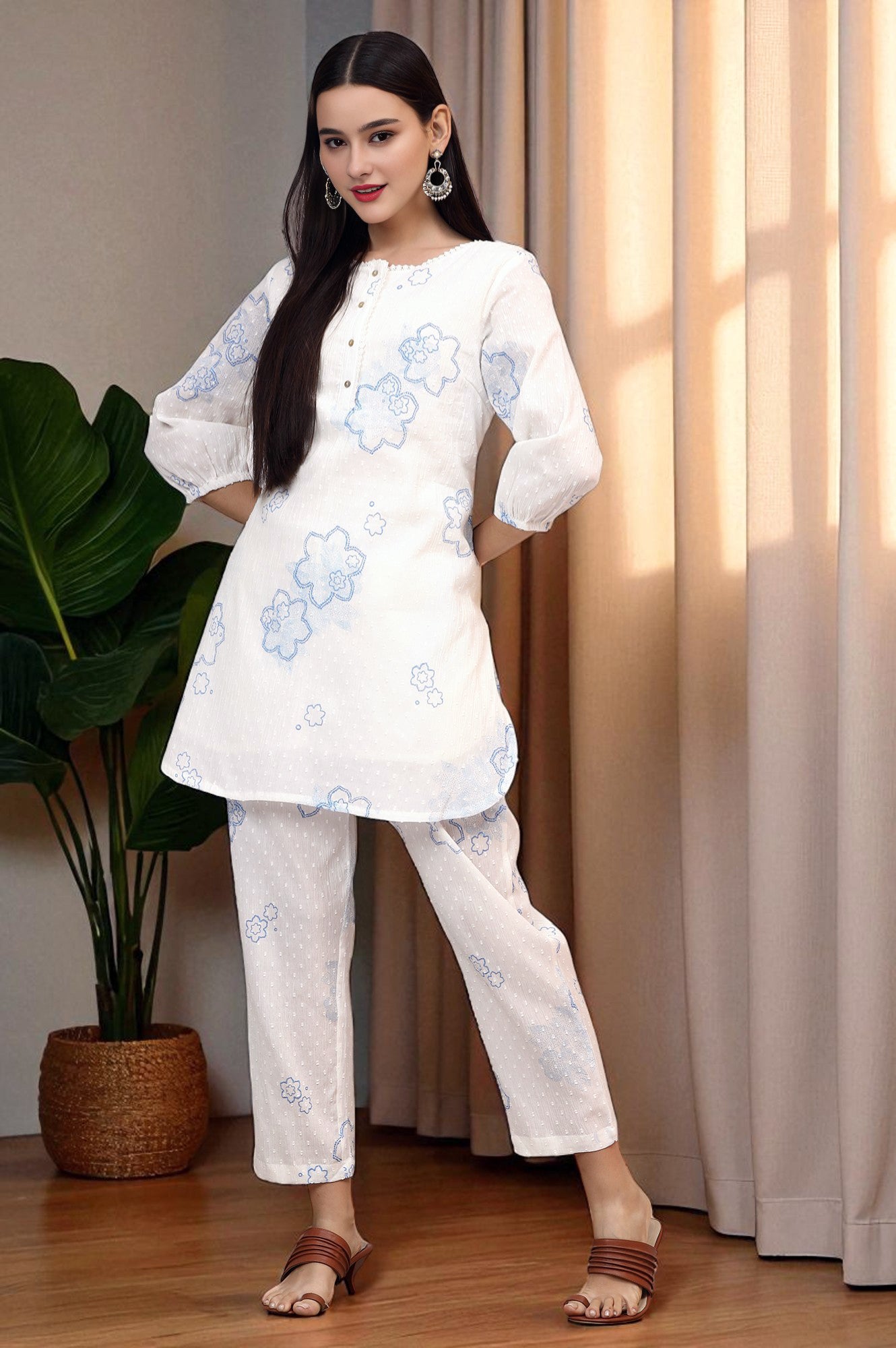 Off-White Trousers 100% Pure linen printed co-ord sets