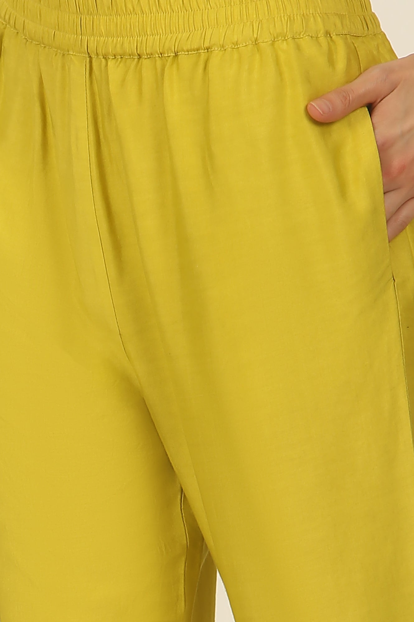 Celery Green Embroidered Chanderi Straight Kurta, Pants and Dupatta Set