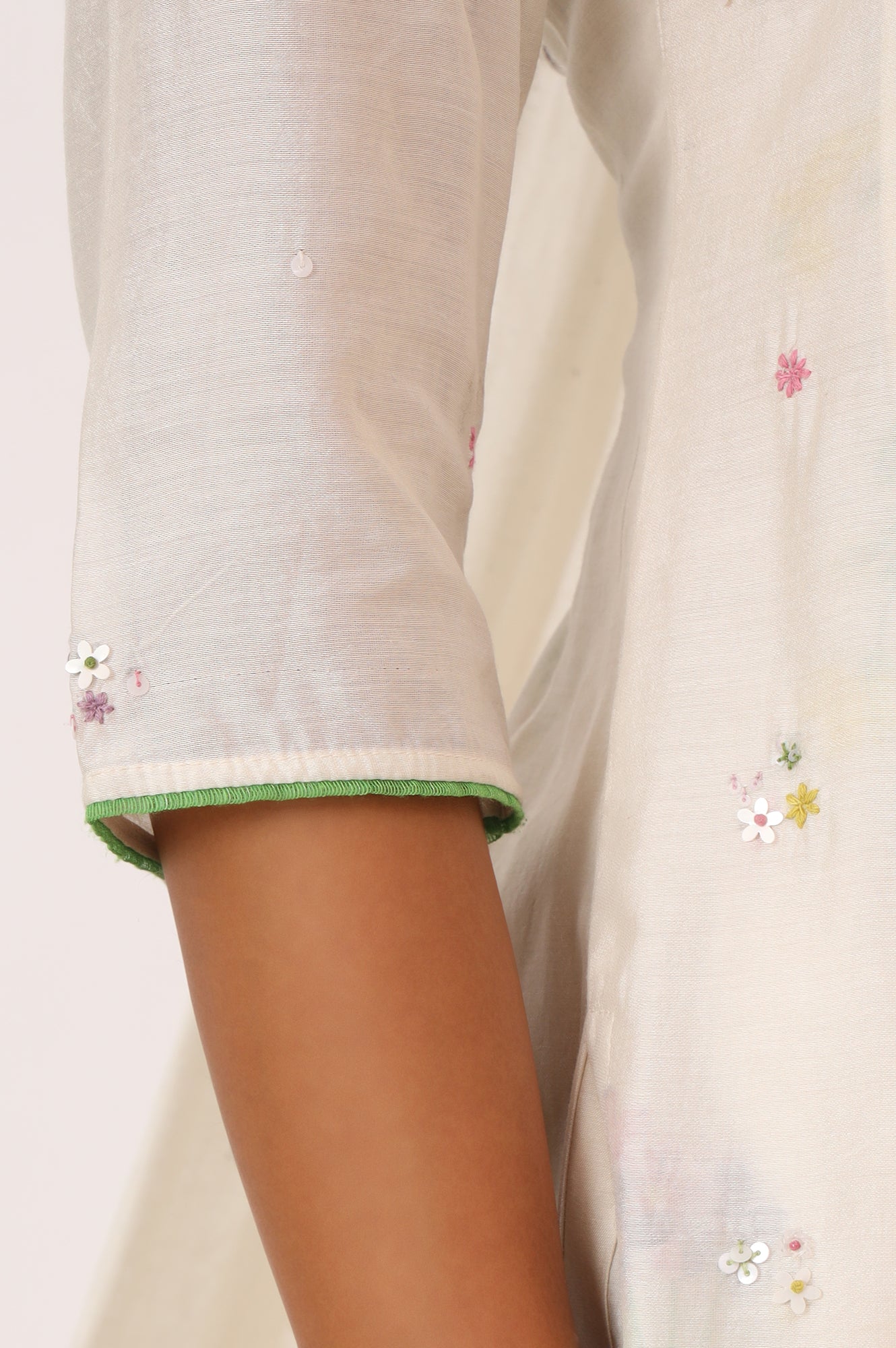 White Embroidered Chanderi A-line Kurta, Pants and Dupatta Set