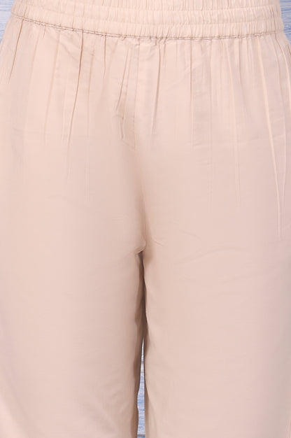 Brown Floral Printed Beads Chanderi Flared Kurta, Straight Pant And Dupatta Set