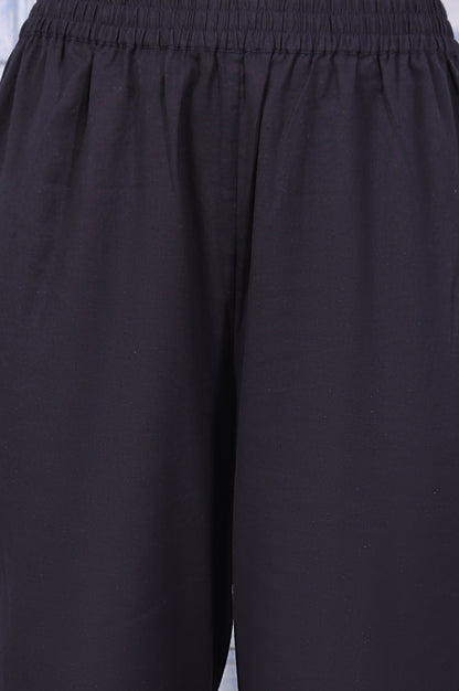 Black Floral Printed Beads Organza Flared Kurta, Cropped Flared Pants And Dupatta Set