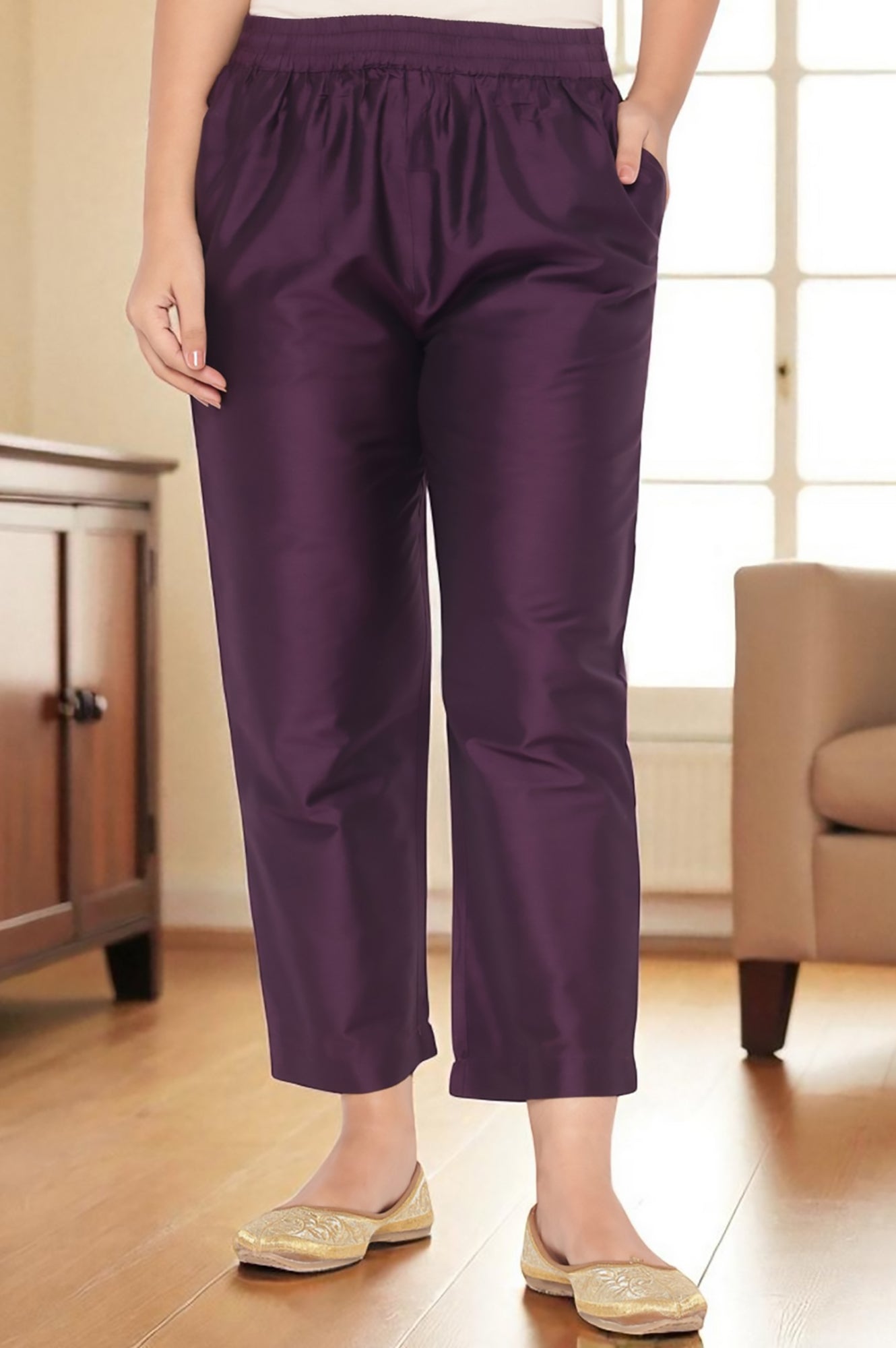 Wine Printed Chinon A-line Kurta, Straight Pant and Dupatta Set