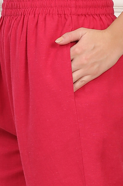 Red Solid Embroidered Rayon Flax A-line Tunic and Straight Pants Co-ord Set