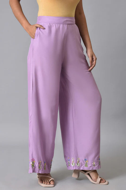 Purple Embroidered Parallel Pants