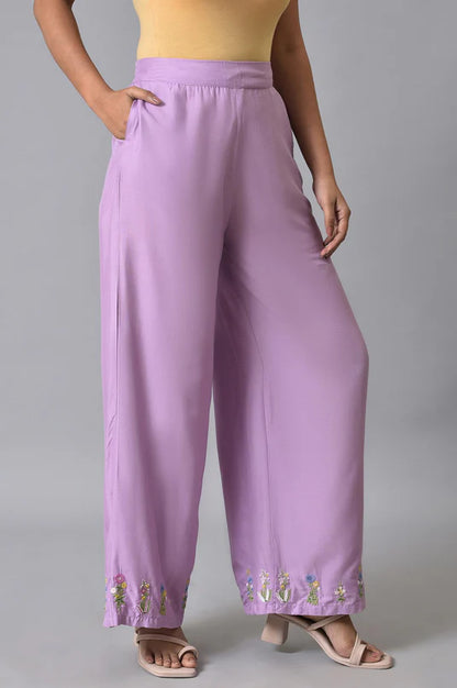 Purple Embroidered Parallel Pants