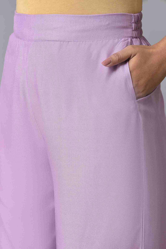 Purple Embroidered Parallel Pants